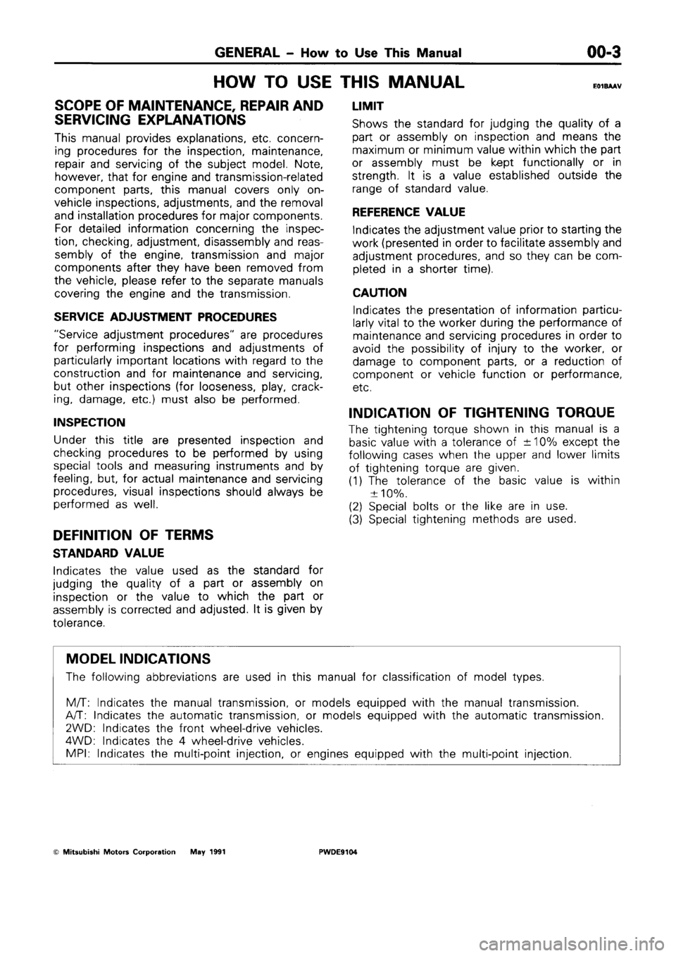 MITSUBISHI SPACE RUNNER 1992 User Guide MITSUBISHI SPACE RUNNER 1992 User Guide