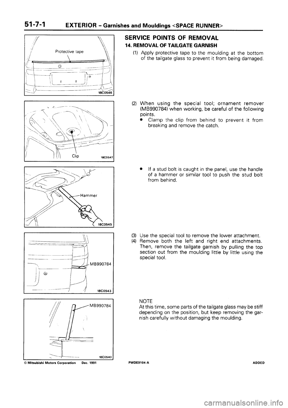 MITSUBISHI SPACE RUNNER 1992 Workshop Manual MITSUBISHI SPACE RUNNER 1992 Workshop Manual