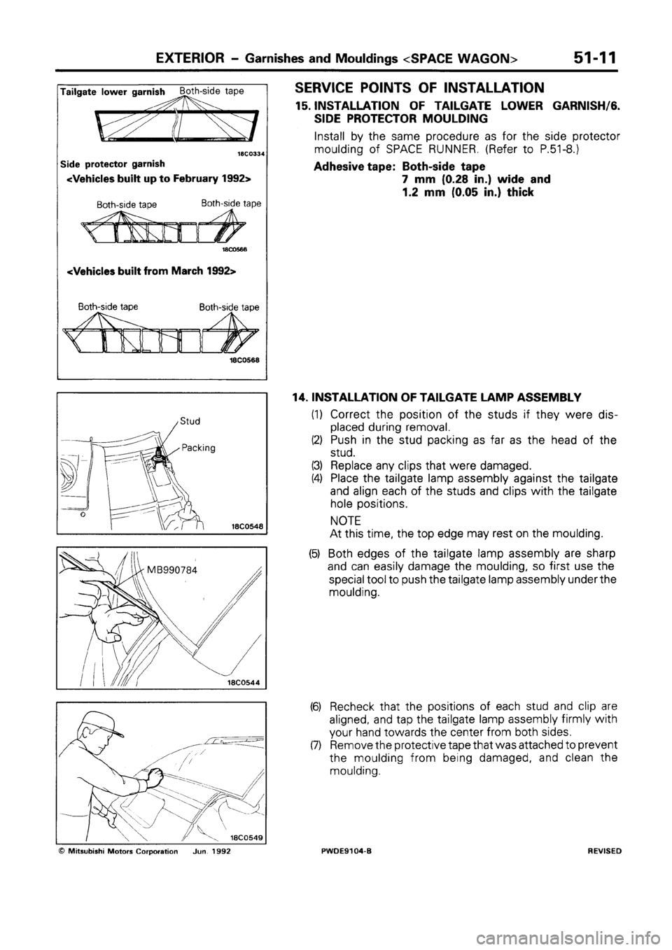 MITSUBISHI SPACE RUNNER 1992 Workshop Manual MITSUBISHI SPACE RUNNER 1992 Workshop Manual