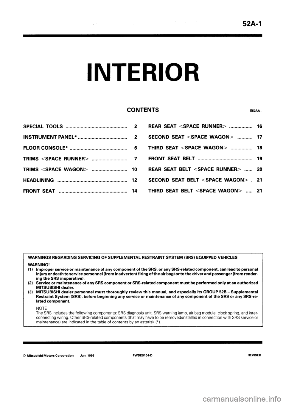MITSUBISHI SPACE RUNNER 1992 Workshop Manual MITSUBISHI SPACE RUNNER 1992 Workshop Manual