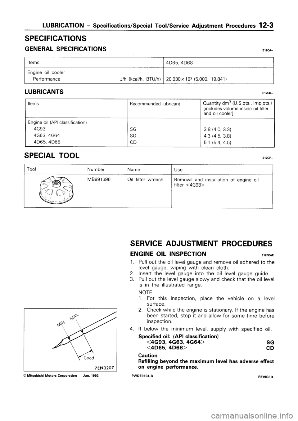 MITSUBISHI SPACE RUNNER 1992 Workshop Manual MITSUBISHI SPACE RUNNER 1992 Workshop Manual
