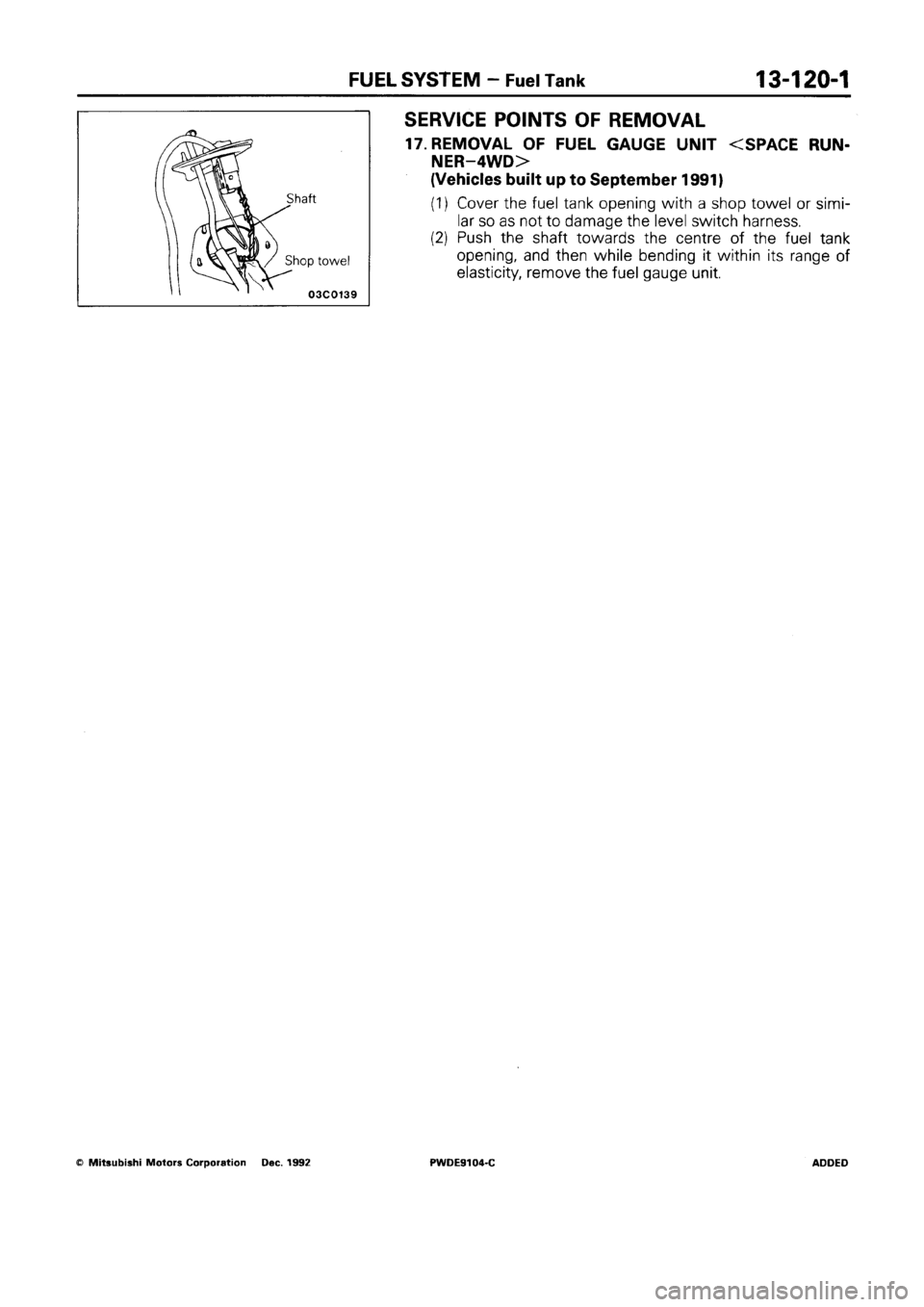 MITSUBISHI SPACE RUNNER 1992 Workshop Manual MITSUBISHI SPACE RUNNER 1992 Workshop Manual