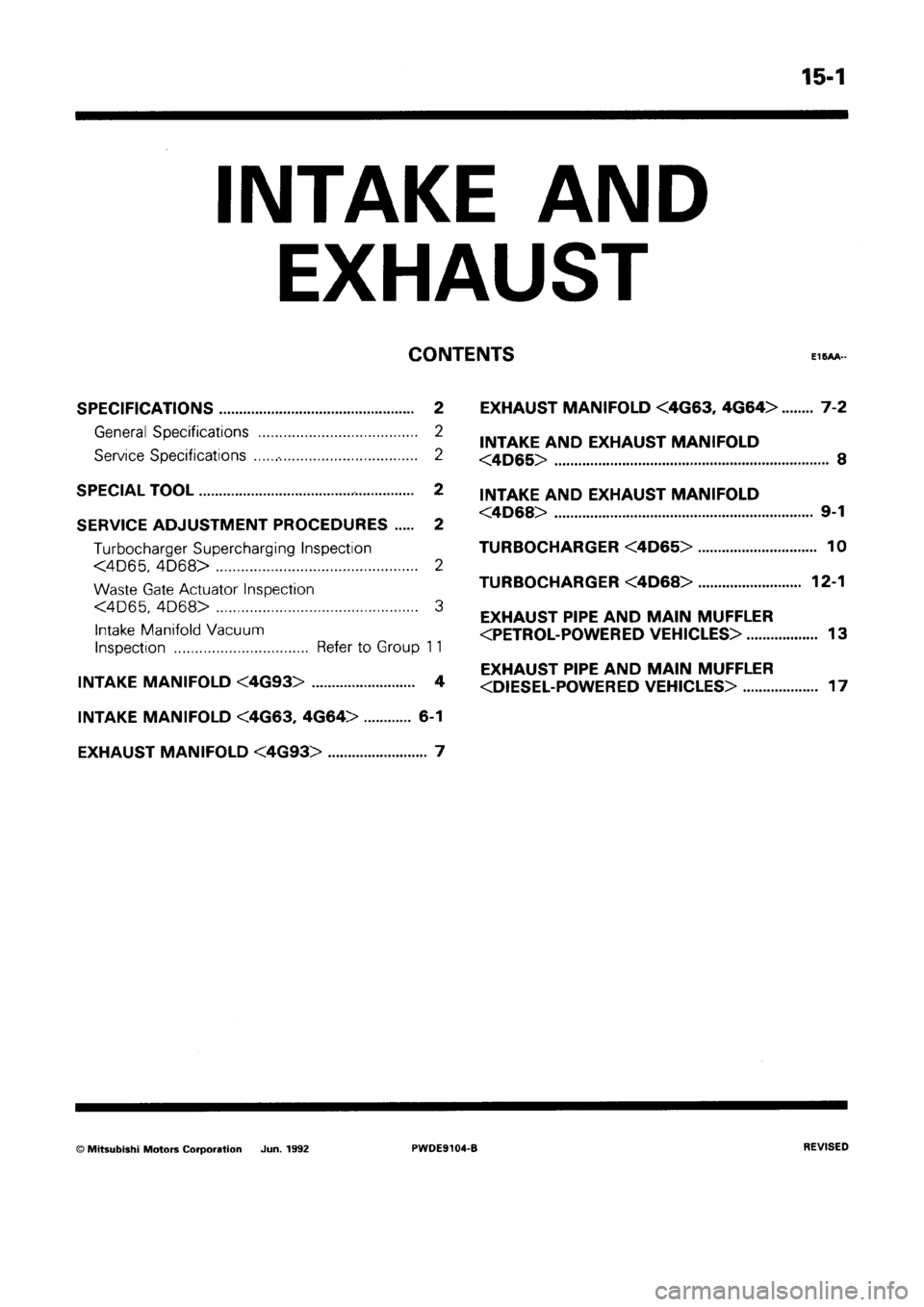 MITSUBISHI SPACE RUNNER 1992 Workshop Manual MITSUBISHI SPACE RUNNER 1992 Workshop Manual