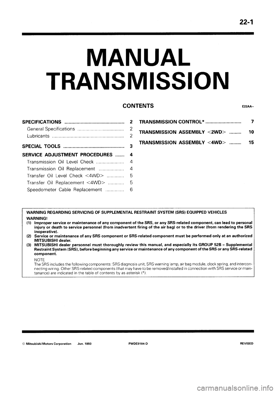 MITSUBISHI SPACE RUNNER 1992 Workshop Manual MITSUBISHI SPACE RUNNER 1992 Workshop Manual