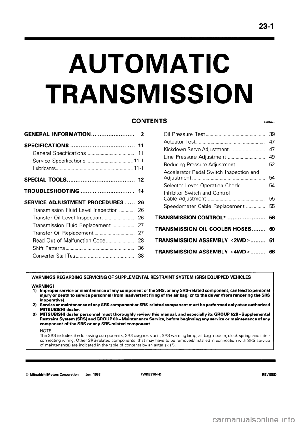 MITSUBISHI SPACE RUNNER 1992  Workshop Manual 