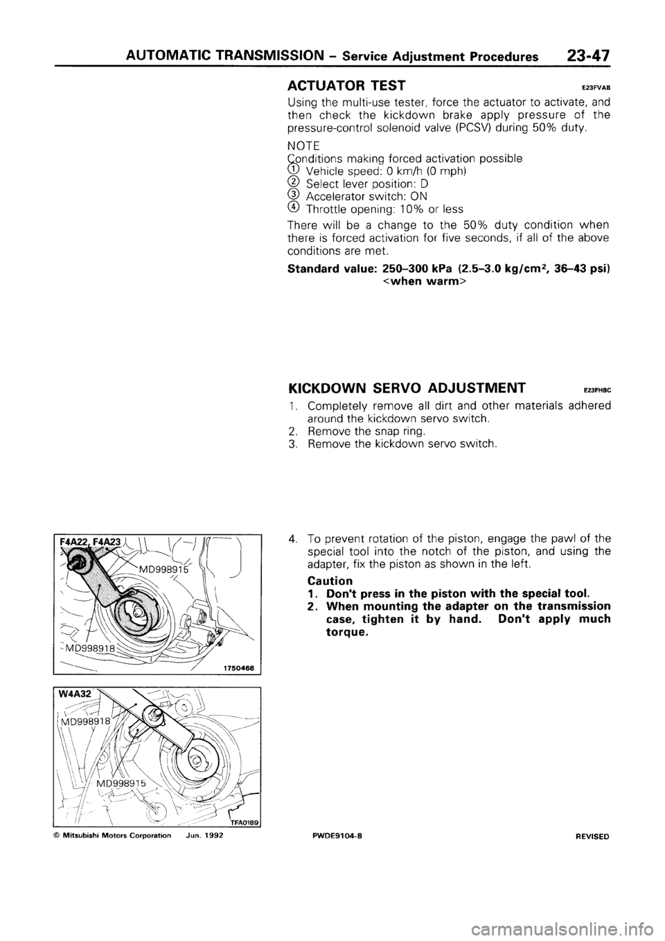 MITSUBISHI SPACE RUNNER 1992 Workshop Manual MITSUBISHI SPACE RUNNER 1992 Workshop Manual