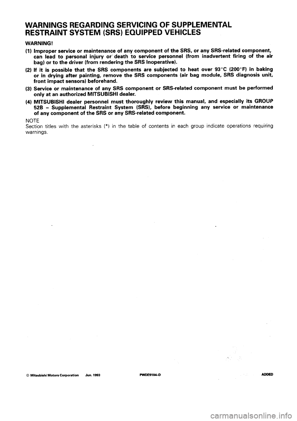 MITSUBISHI SPACE RUNNER 1992 Workshop Manual MITSUBISHI SPACE RUNNER 1992 Workshop Manual