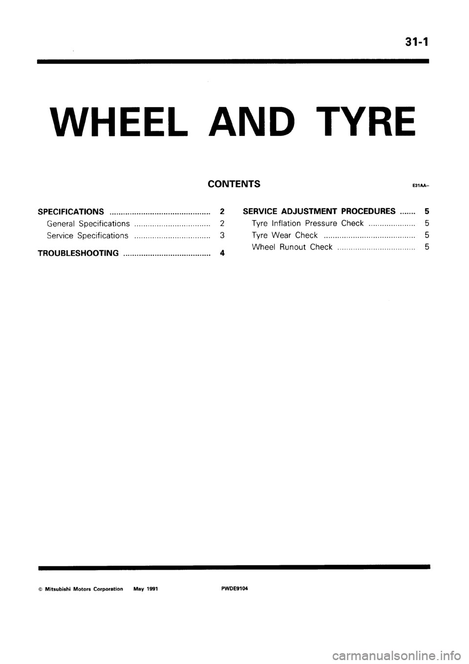 MITSUBISHI SPACE RUNNER 1992 Workshop Manual MITSUBISHI SPACE RUNNER 1992 Workshop Manual