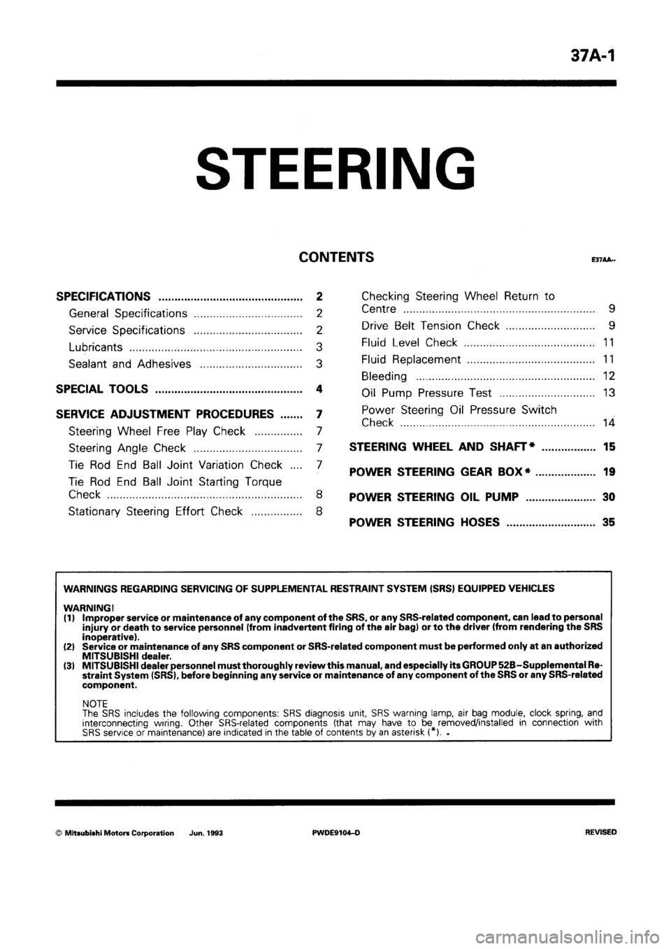 MITSUBISHI SPACE RUNNER 1992  Workshop Manual 