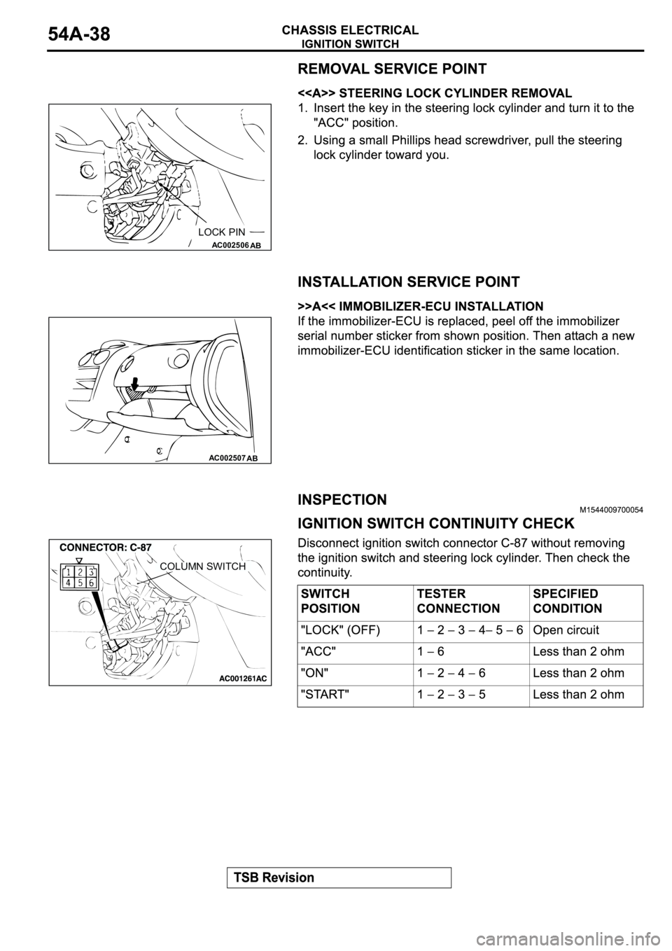 MITSUBISHI SPYDER 2003 Service Repair Manual AC002506
LOCK PIN
AB
AC002507
AB
COLUMN SWITCH MITSUBISHI SPYDER 2003 Service Repair Manual AC002506
LOCK PIN
AB
AC002507
AB
COLUMN SWITCH