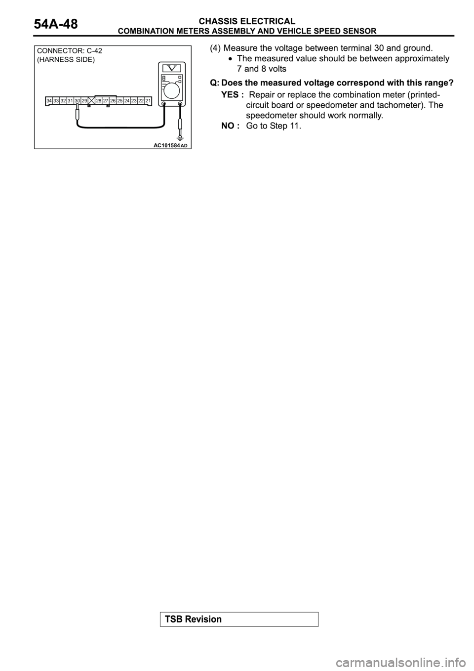 MITSUBISHI SPYDER 2003  Service Repair Manual 34 33 32 31 30 29 2728 26 25 24 23 22 21
AC101584AD
CONNECTOR: C-42
(HARNESS SIDE) 