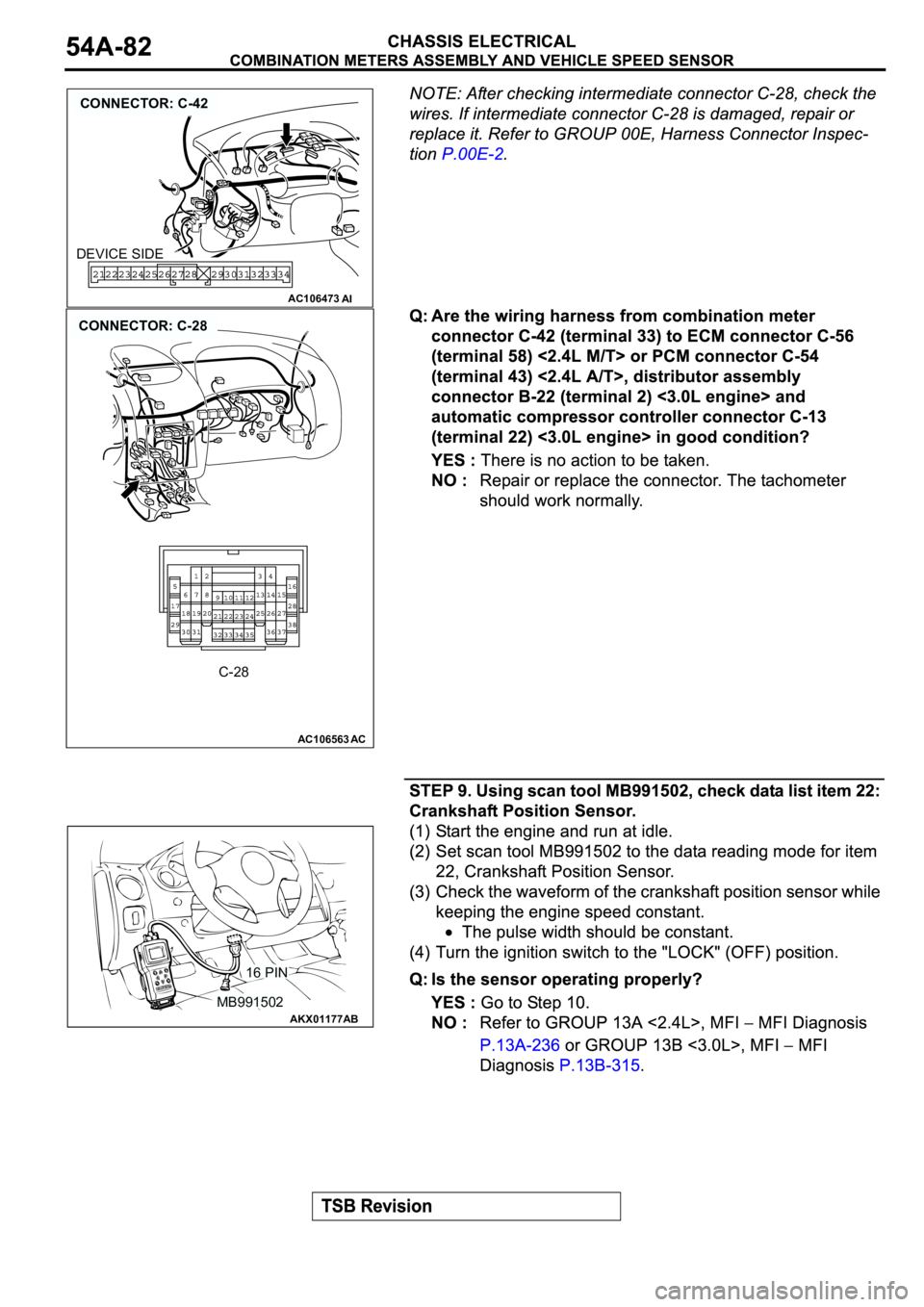 MITSUBISHI SPYDER 2003 Service Repair Manual AC106473
CONNECTOR: C-42
AI
DEVICE SIDE
AC106563AC
CONNECTOR: C-28
C-28
AKX01177
16 PIN
MB991502
AB MITSUBISHI SPYDER 2003 Service Repair Manual AC106473
CONNECTOR: C-42
AI
DEVICE SIDE
AC106563AC
CONNECTOR: C-28
C-28
AKX01177
16 PIN
MB991502
AB