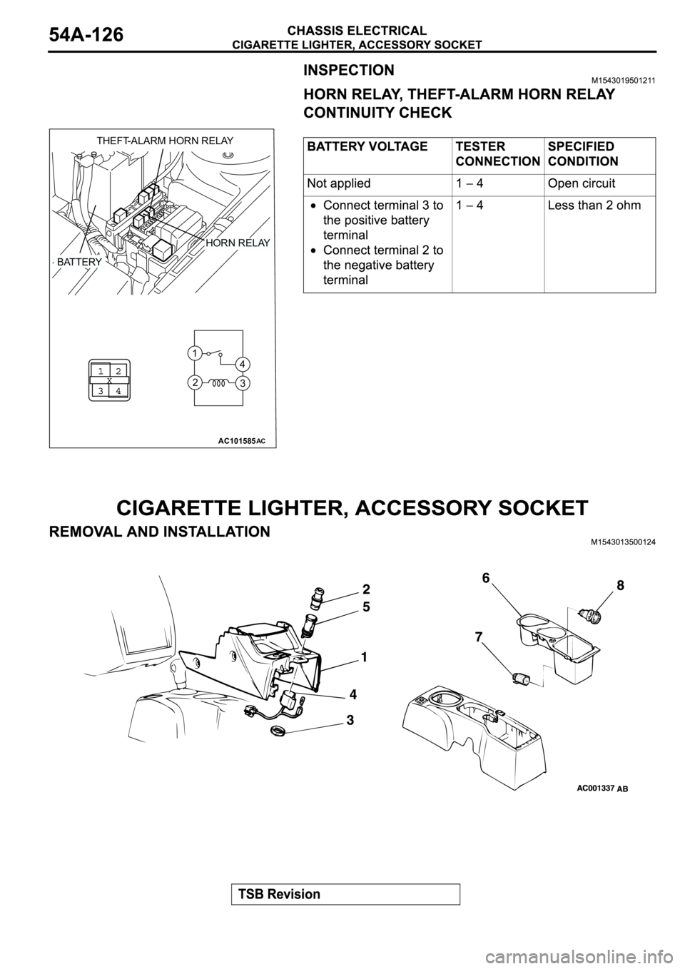 MITSUBISHI SPYDER 2003  Service Repair Manual AC101585
1
4
3 2
AC
BATTERY
THEFT-ALARM HORN RELAY 
HORN RELAY  