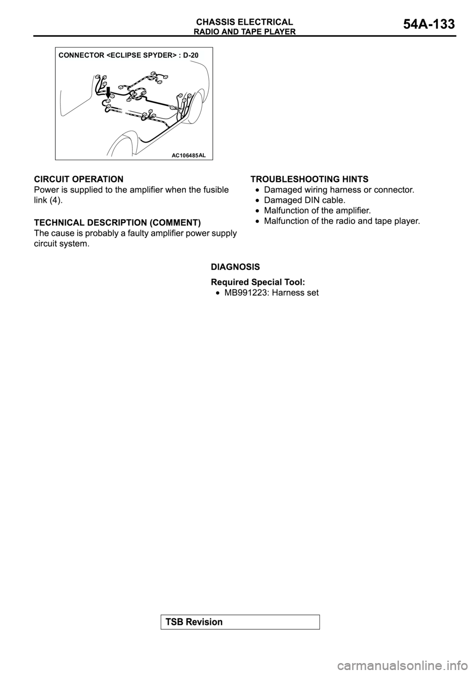 MITSUBISHI SPYDER 2003  Service Repair Manual AC106485AL
CONNECTOR <ECLIPSE SPYDER> : D-20 
