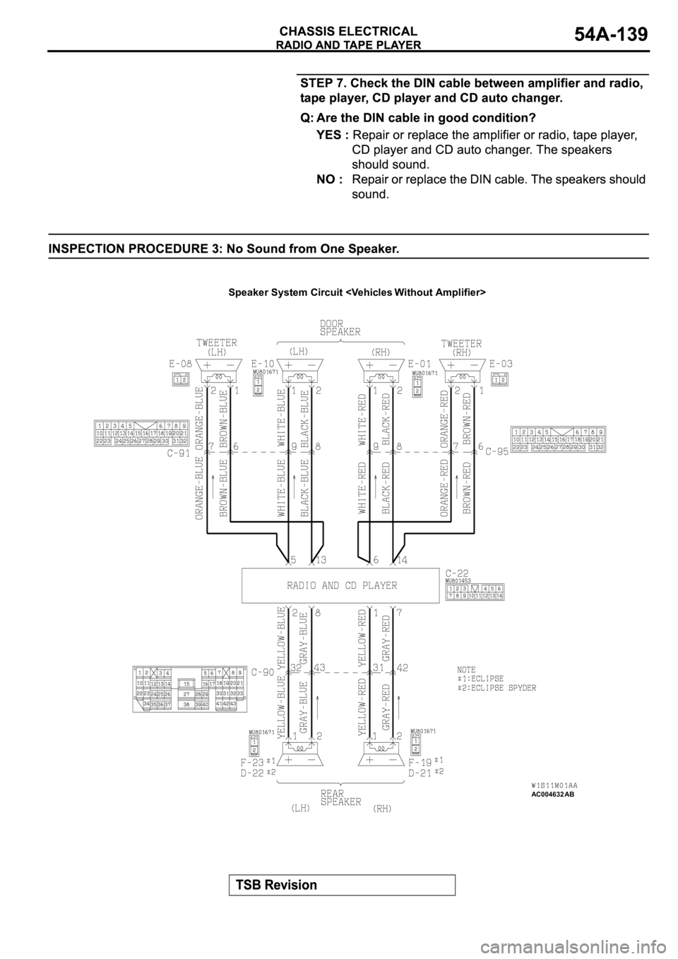 MITSUBISHI SPYDER 2003  Service Repair Manual AC004632
AB
Speaker System Circuit <Vehicles Without Amplifier> 