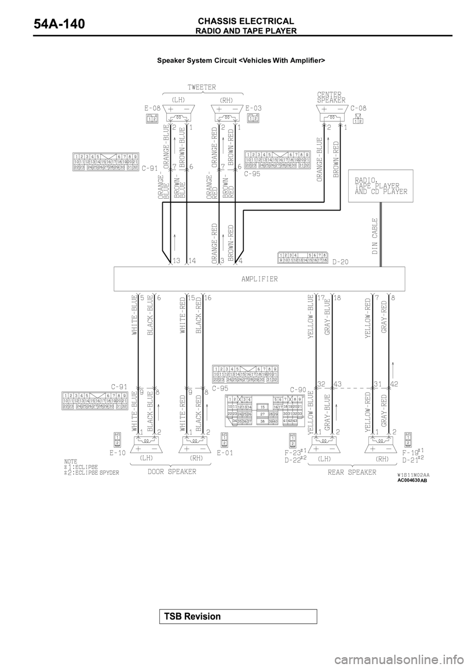 MITSUBISHI SPYDER 2003  Service Repair Manual AC004630
Speaker System Circuit <Vehicles With Amplifier>
AB 