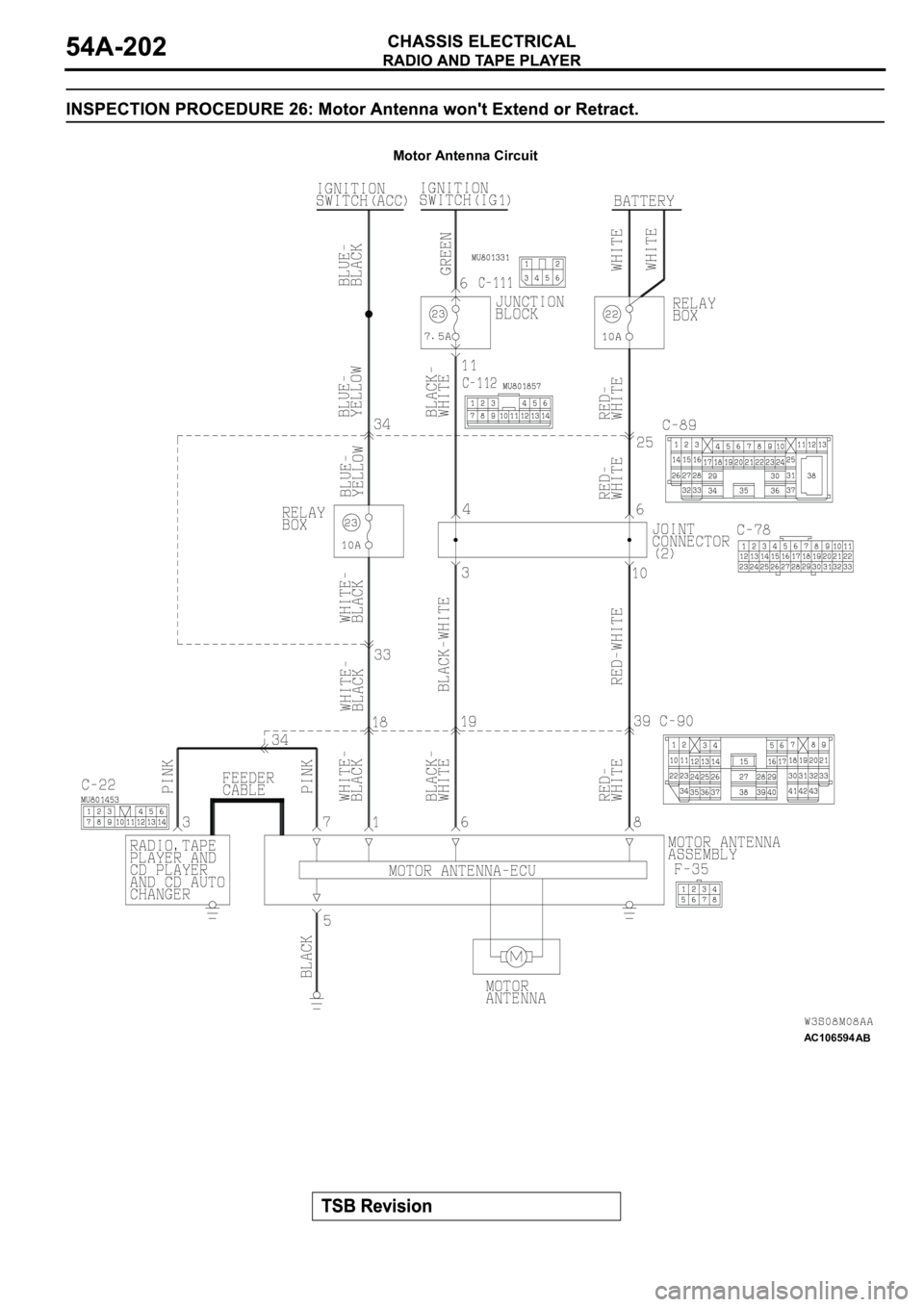 MITSUBISHI SPYDER 2003  Service Repair Manual AC106594
Motor Antenna Circuit
AB 