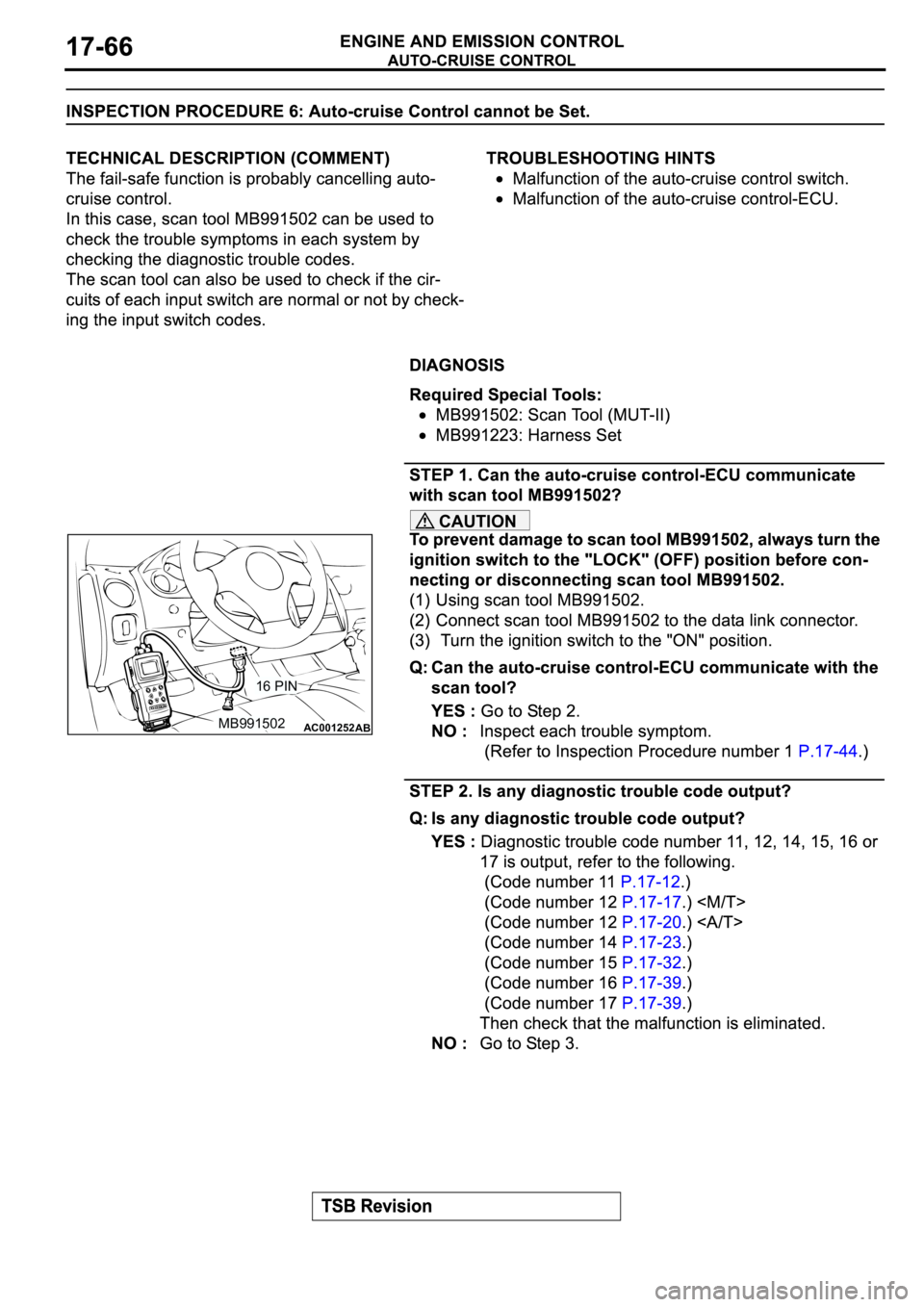 MITSUBISHI SPYDER 2003  Service Repair Manual CAUTION
AC001252MB99150216 PINAB 