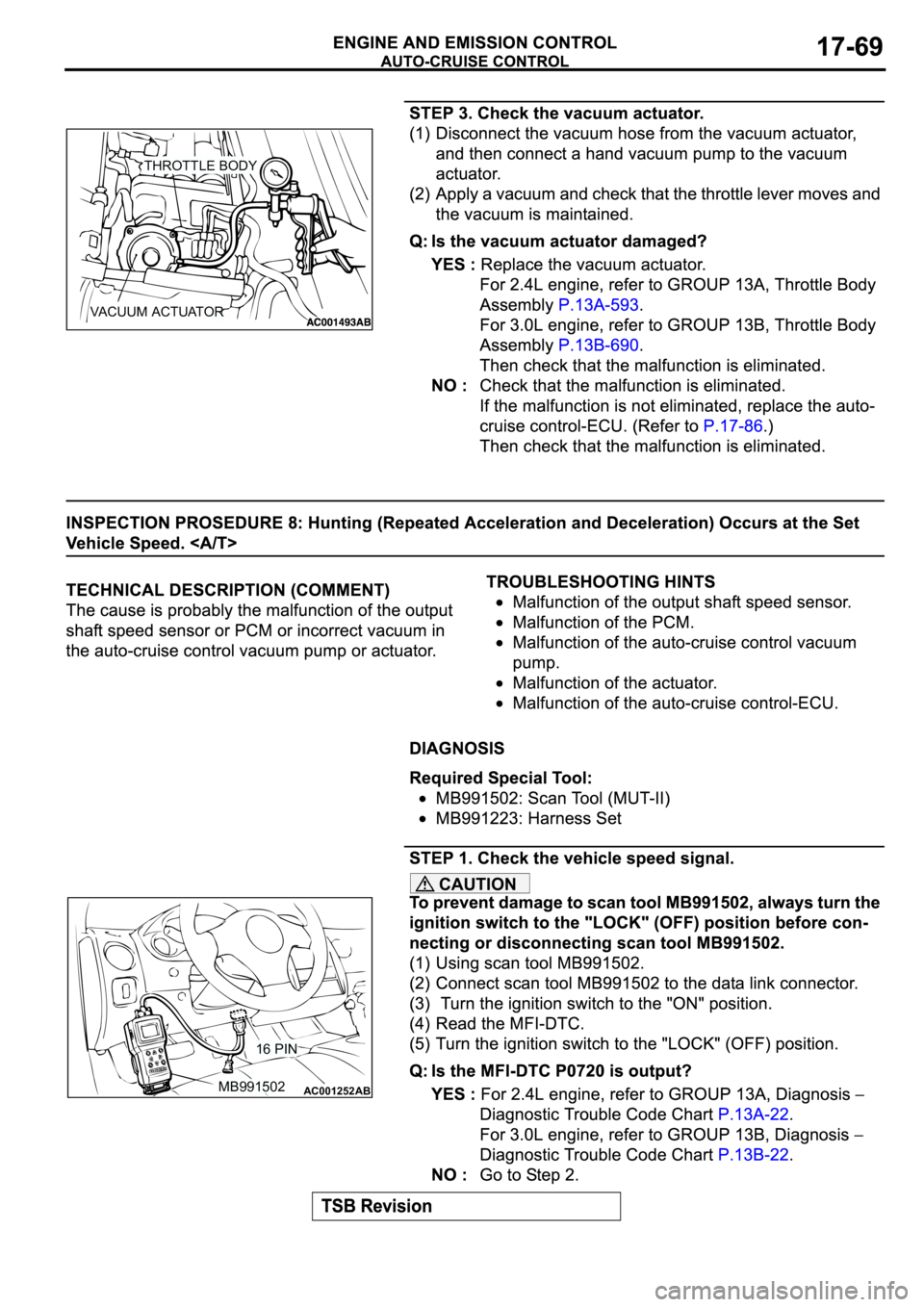 MITSUBISHI SPYDER 2003  Service Repair Manual CAUTION
THROTTLE BODY
VACUUM ACTUATOR
AC001252MB99150216 PINAB 