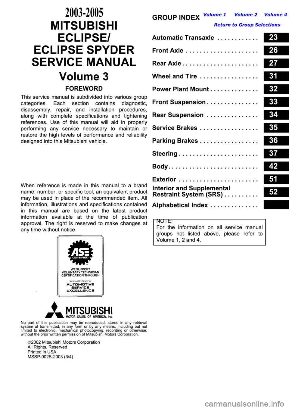 MITSUBISHI SPYDER 2003  Service Repair Manual 2003-2005 