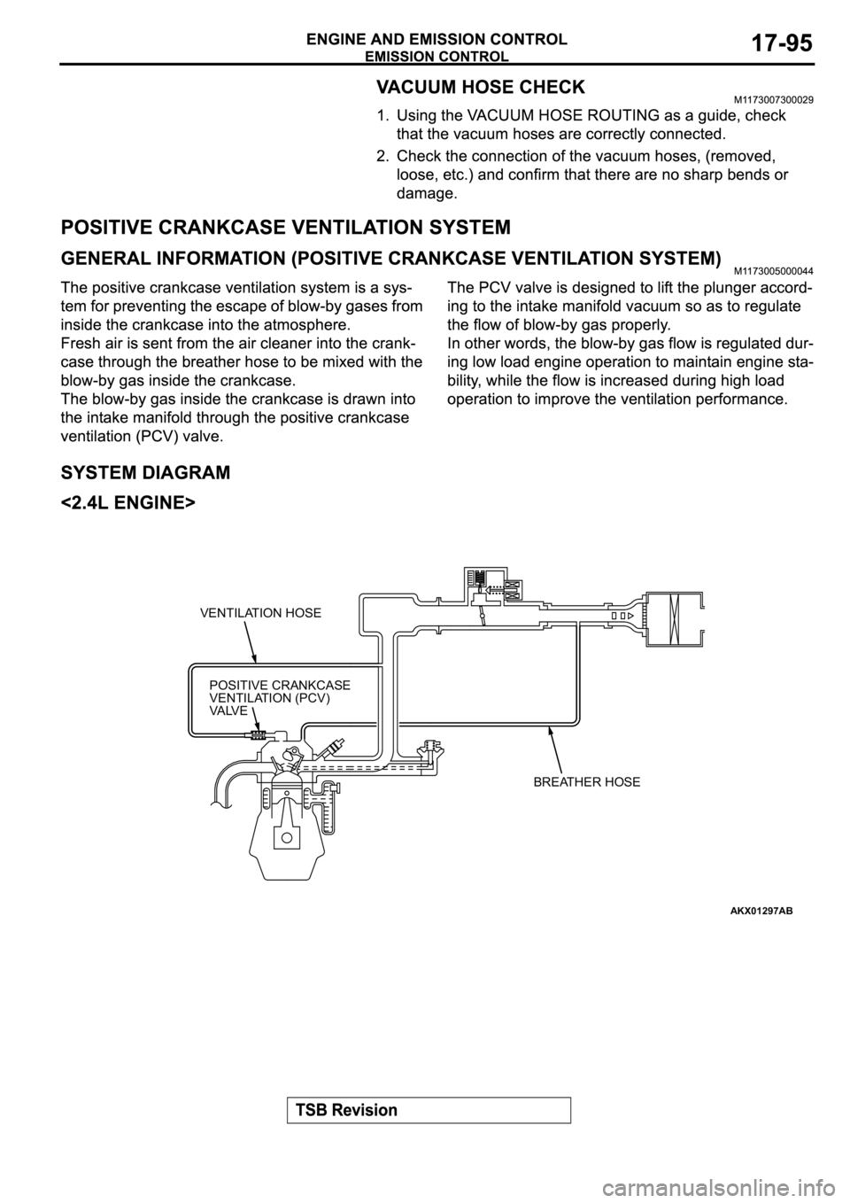 MITSUBISHI SPYDER 2003 Service Repair Manual AKX01297
VENTILATION HOSE
POSITIVE CRANKCASE
VENTILATION (PCV)
VA LV E
BREATHER HOSE
AB MITSUBISHI SPYDER 2003 Service Repair Manual AKX01297
VENTILATION HOSE
POSITIVE CRANKCASE
VENTILATION (PCV)
VA LV E
BREATHER HOSE
AB