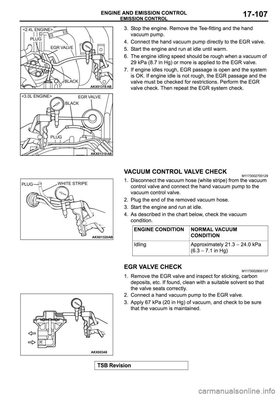 MITSUBISHI SPYDER 2003  Service Repair Manual AKX01318
PLUG
EGR VALVE
BLACK
AB
<2.4L ENGINE>
AKX01319
AB
EGR VALVE
BLACK
PLUG <3.0L ENGINE>
AKX01320
WHITE STRIPEPLUG
AB
AKX00348 