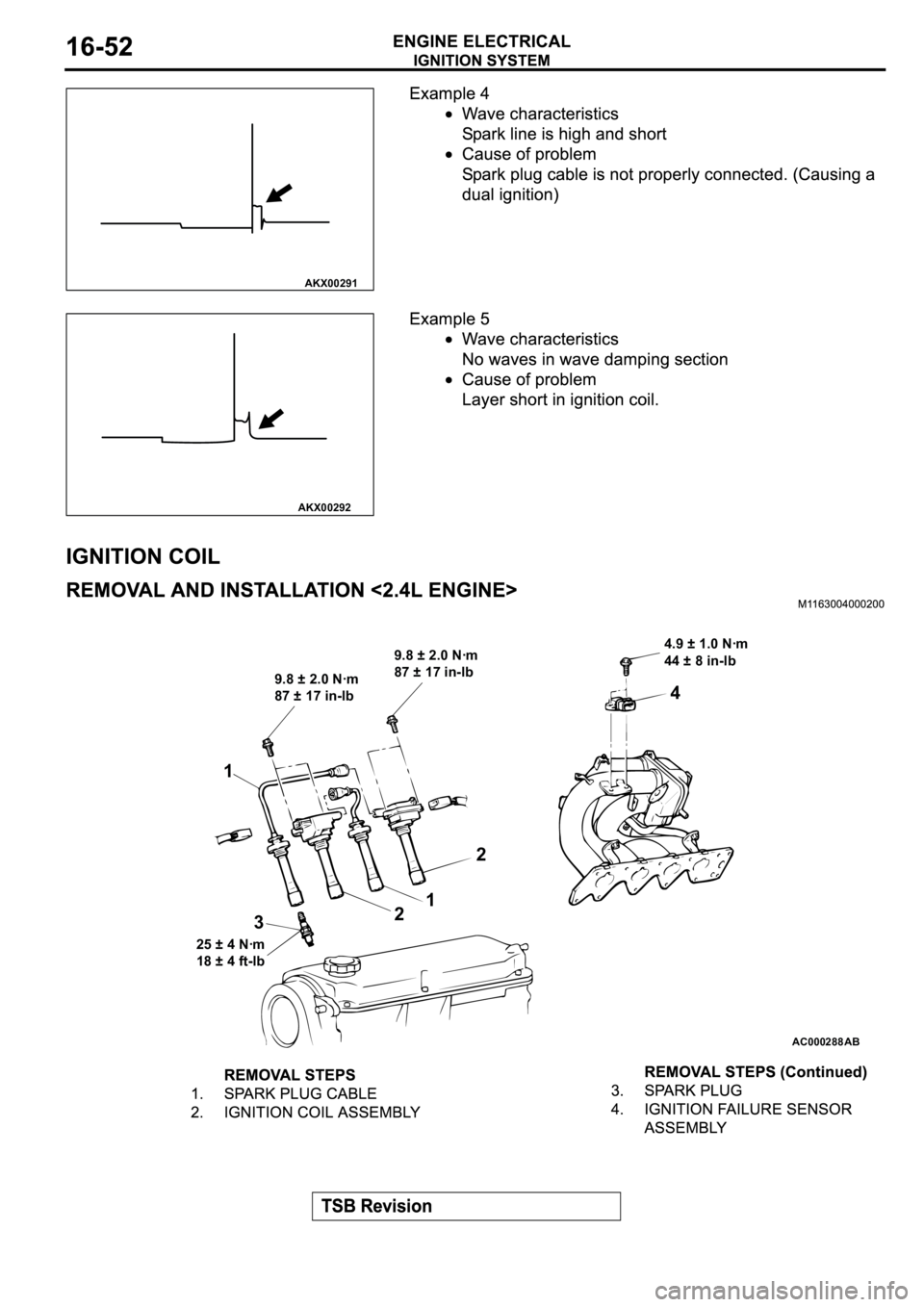 MITSUBISHI SPYDER 2003 Service Repair Manual AKX00291
AKX00292
AC000288
1
2
31
24
9.8 ± 2.0 Nꞏm
87 ± 17 in-lb
9.8 ± 2.0 Nꞏm
87 ± 17 in-lb4.9 ± 1.0 Nꞏm
44 ± 8 in-lb
25 ± 4 Nꞏm
18 ± 4 ft-lb
AB MITSUBISHI SPYDER 2003 Service Repair Manual AKX00291
AKX00292
AC000288
1
2
31
24
9.8 ± 2.0 Nꞏm
87 ± 17 in-lb
9.8 ± 2.0 Nꞏm
87 ± 17 in-lb4.9 ± 1.0 Nꞏm
44 ± 8 in-lb
25 ± 4 Nꞏm
18 ± 4 ft-lb
AB