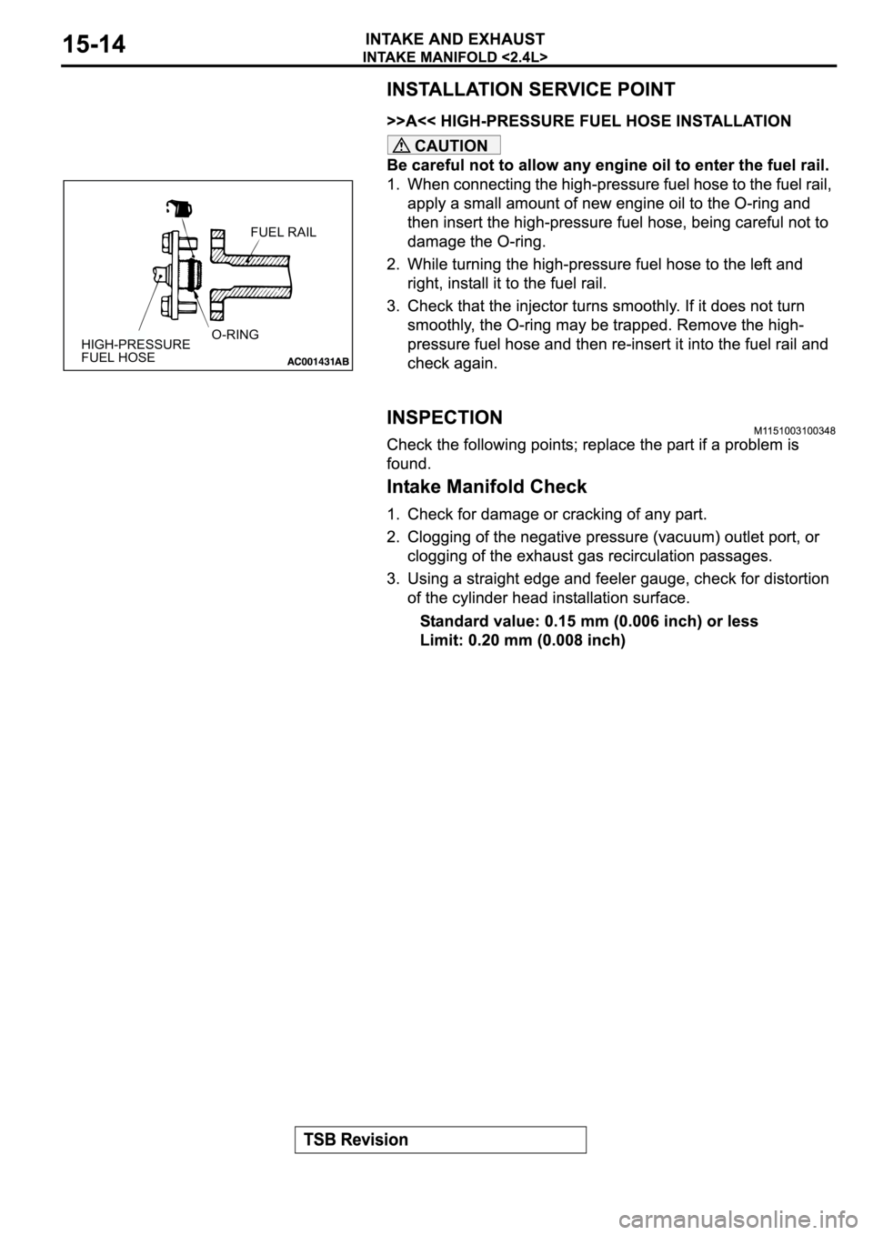 MITSUBISHI SPYDER 2003  Service Repair Manual CAUTION
HIGH-PRESSURE 
FUEL HOSEO-RINGFUEL RAIL 