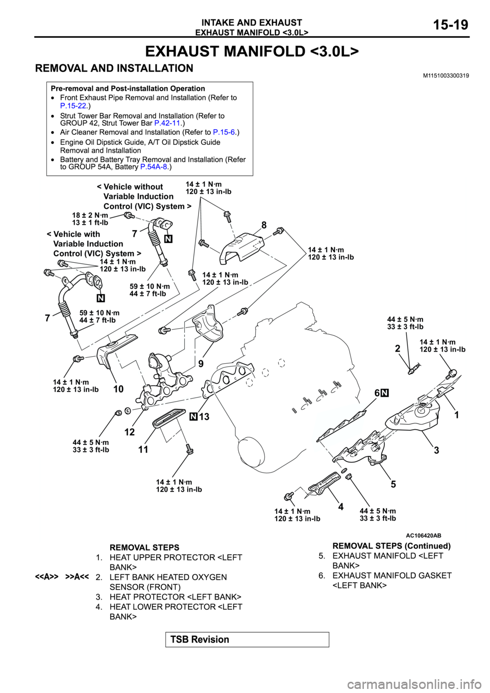 MITSUBISHI SPYDER 2003 Service Repair Manual AC106420
< Vehicle with
Variable Induction
Control (VIC) System >< Vehicle without
Variable Induction
Control (VIC) System >
AB
14 ± 1 Nꞏm
120 ± 13 in-lb14 ± 1 Nꞏm
120 ± 13 in-lb MITSUBISHI SPYDER 2003 Service Repair Manual AC106420
< Vehicle with
Variable Induction
Control (VIC) System >< Vehicle without
Variable Induction
Control (VIC) System >
AB
14 ± 1 Nꞏm
120 ± 13 in-lb14 ± 1 Nꞏm
120 ± 13 in-lb