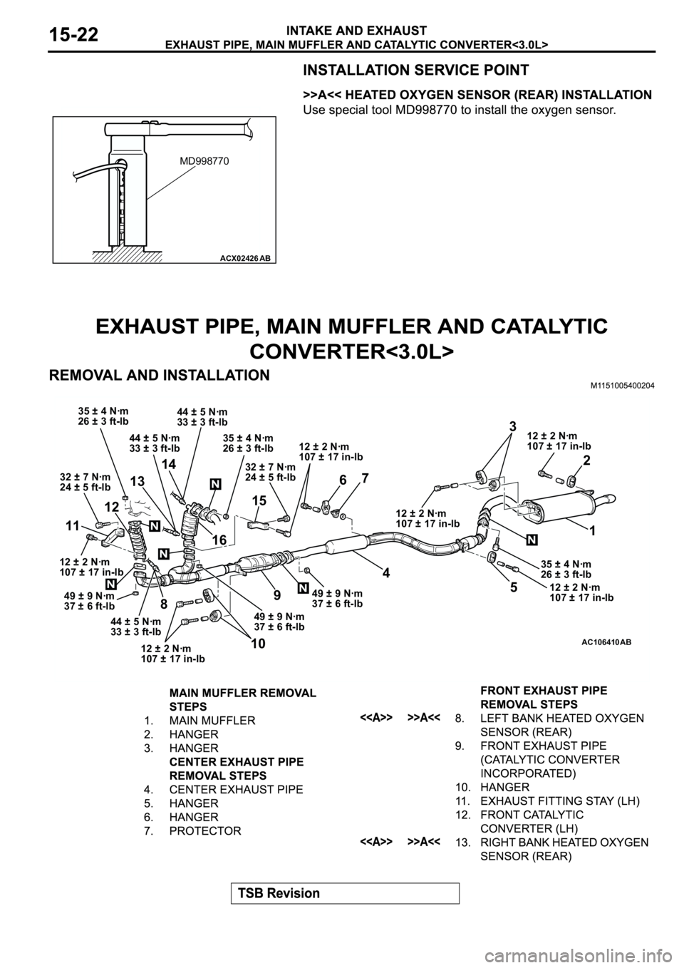 MITSUBISHI SPYDER 2003 Service Repair Manual ACX02426AB
MD998770
AC106410AB
N
N
N
N
N
N1 2 3
4
5 67
10 8 111214
13
15
16
9
44 ± 5 Nꞏm
33 ± 3 ft-lb44 ± 5 Nꞏm
33 ± 3 ft-lb
12 ± 2 Nꞏm
107 ± 17 in-lb 32 ± 7 Nꞏm
24 ± 5 ft-lb
12 ± 2 N MITSUBISHI SPYDER 2003 Service Repair Manual ACX02426AB
MD998770
AC106410AB
N
N
N
N
N
N1 2 3
4
5 67
10 8 111214
13
15
16
9
44 ± 5 Nꞏm
33 ± 3 ft-lb44 ± 5 Nꞏm
33 ± 3 ft-lb
12 ± 2 Nꞏm
107 ± 17 in-lb 32 ± 7 Nꞏm
24 ± 5 ft-lb
12 ± 2 N