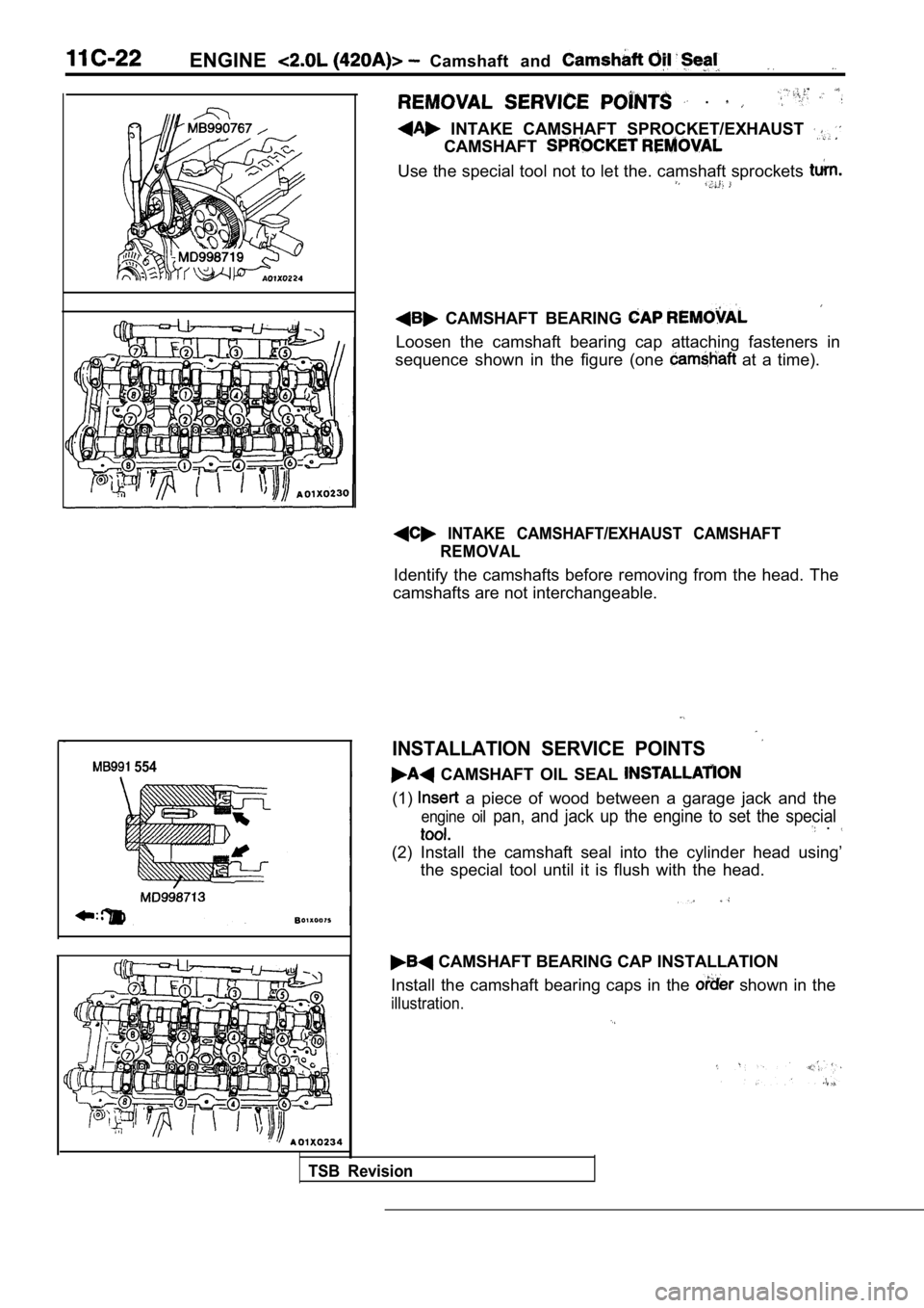 MITSUBISHI SPYDER 1990 Service Repair Manual ENGINECamshaft and
554
.
INTAKE CAMSHAFT SPROCKET/EXHAUST
CAMSHAFT
Use the special tool not to let the. camshaft sprockets
CAMSHAFT BEARING
Loosen the camshaft bearing cap attach MITSUBISHI SPYDER 1990 Service Repair Manual ENGINECamshaft and
554
.
INTAKE CAMSHAFT SPROCKET/EXHAUST
CAMSHAFT
Use the special tool not to let the. camshaft sprockets
CAMSHAFT BEARING
Loosen the camshaft bearing cap attach