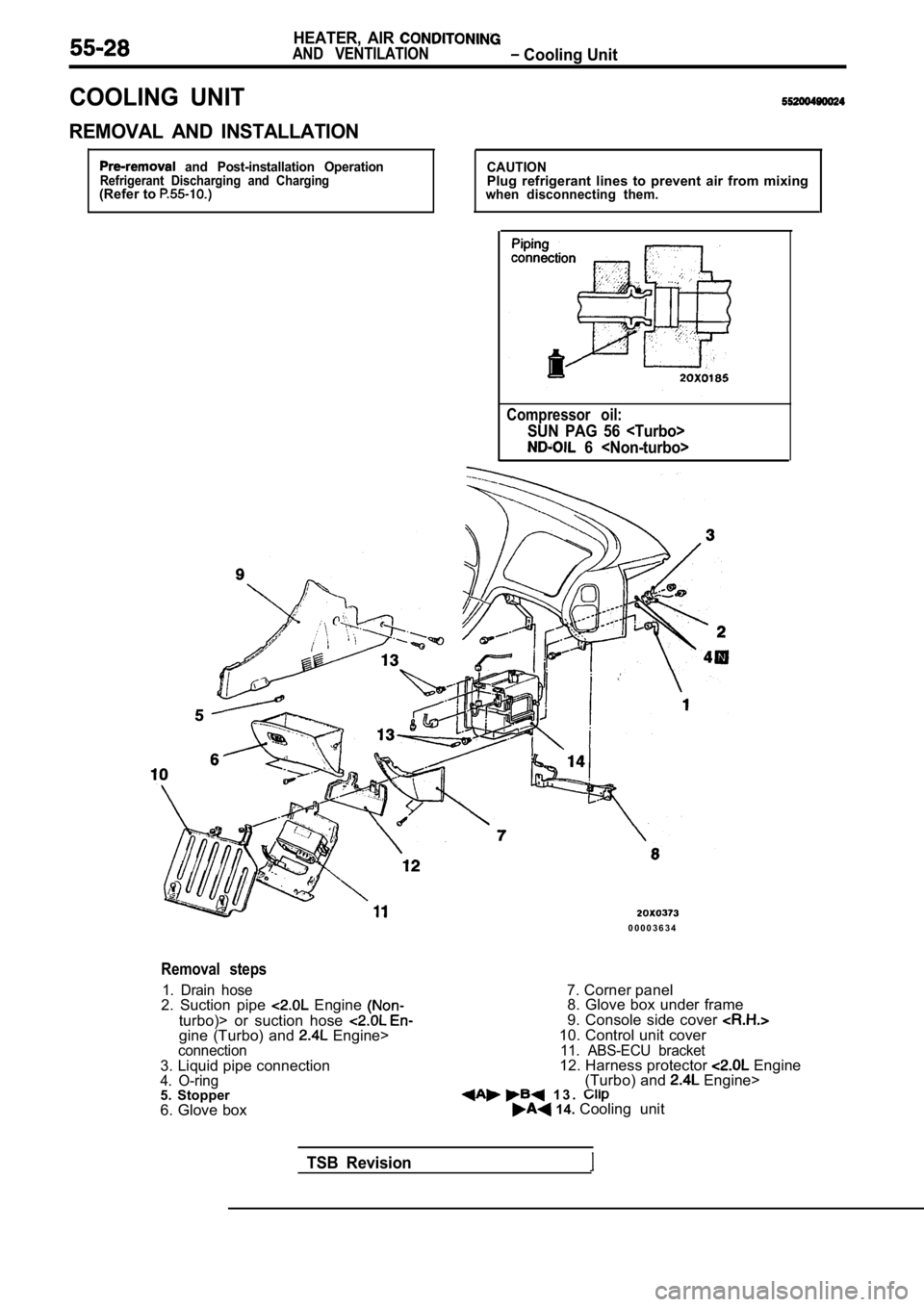 MITSUBISHI SPYDER 1990  Service Repair Manual HEATER,  AIR 
AND  VENTILATION Cooling Unit
COOLING  UNIT
REMOVAL  AND  INSTALLATION
  and  Post-installation  OperationRefrigerant  Discharging  and  Charging(Refer to 
CAUTIONPlug  refrigerant  line