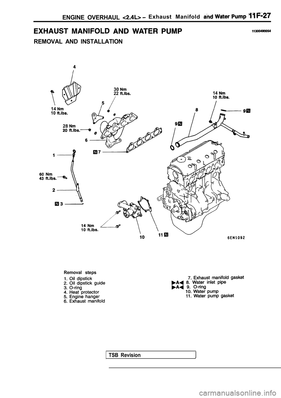 MITSUBISHI SPYDER 1990  Service Repair Manual ENGINE  OVERHAUL Exhaust  Manifold 
REMOVAL  AND  INSTALLATION
3022
1410
28
14
Removal  steps
TSB  Revision            