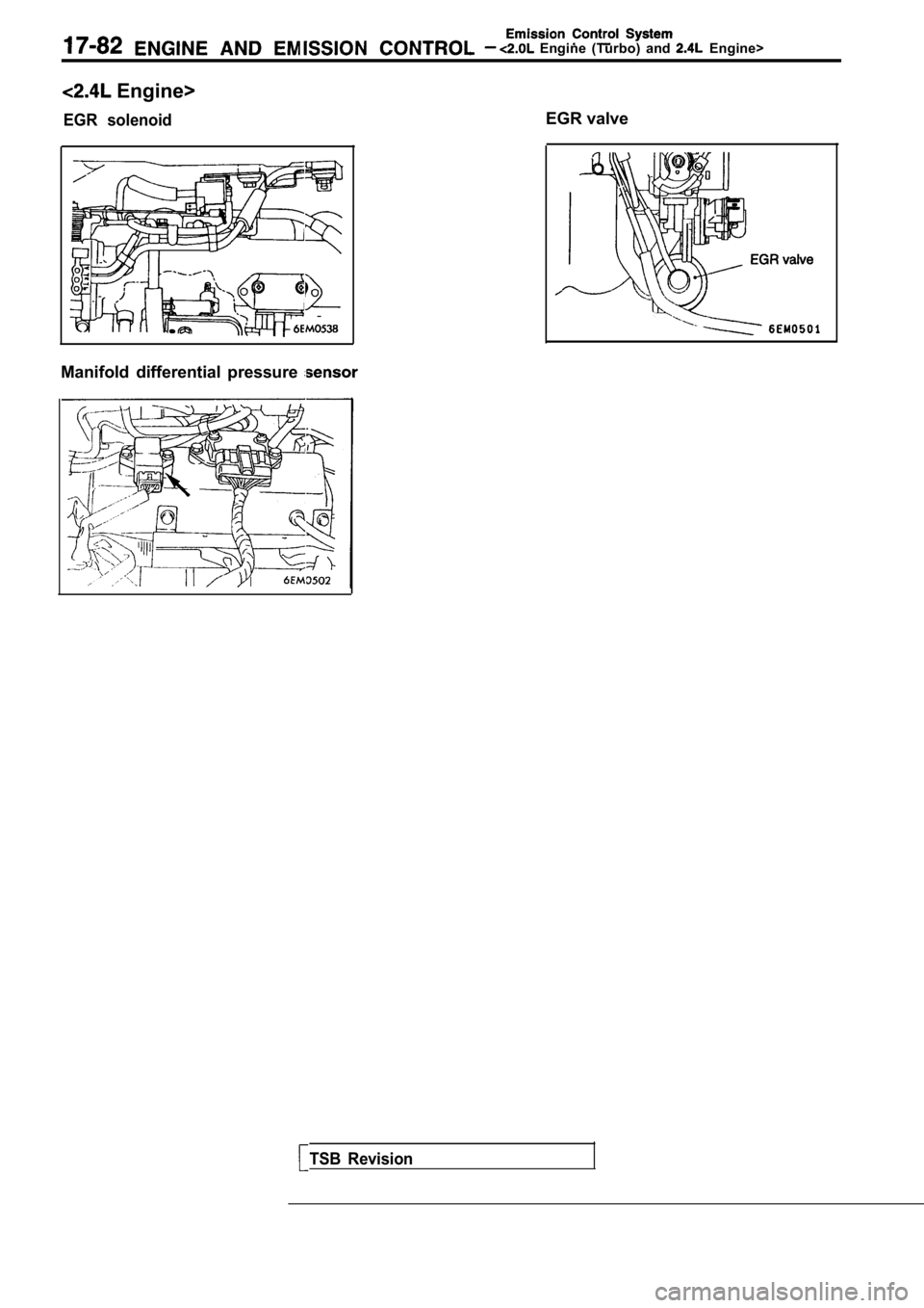 MITSUBISHI SPYDER 1990  Service Repair Manual   Engine  (Turbo)  and   Engine>
 Engine>
EGR  solenoidEGR valve
Manifold  differential  pressure 
TSB  Revision       