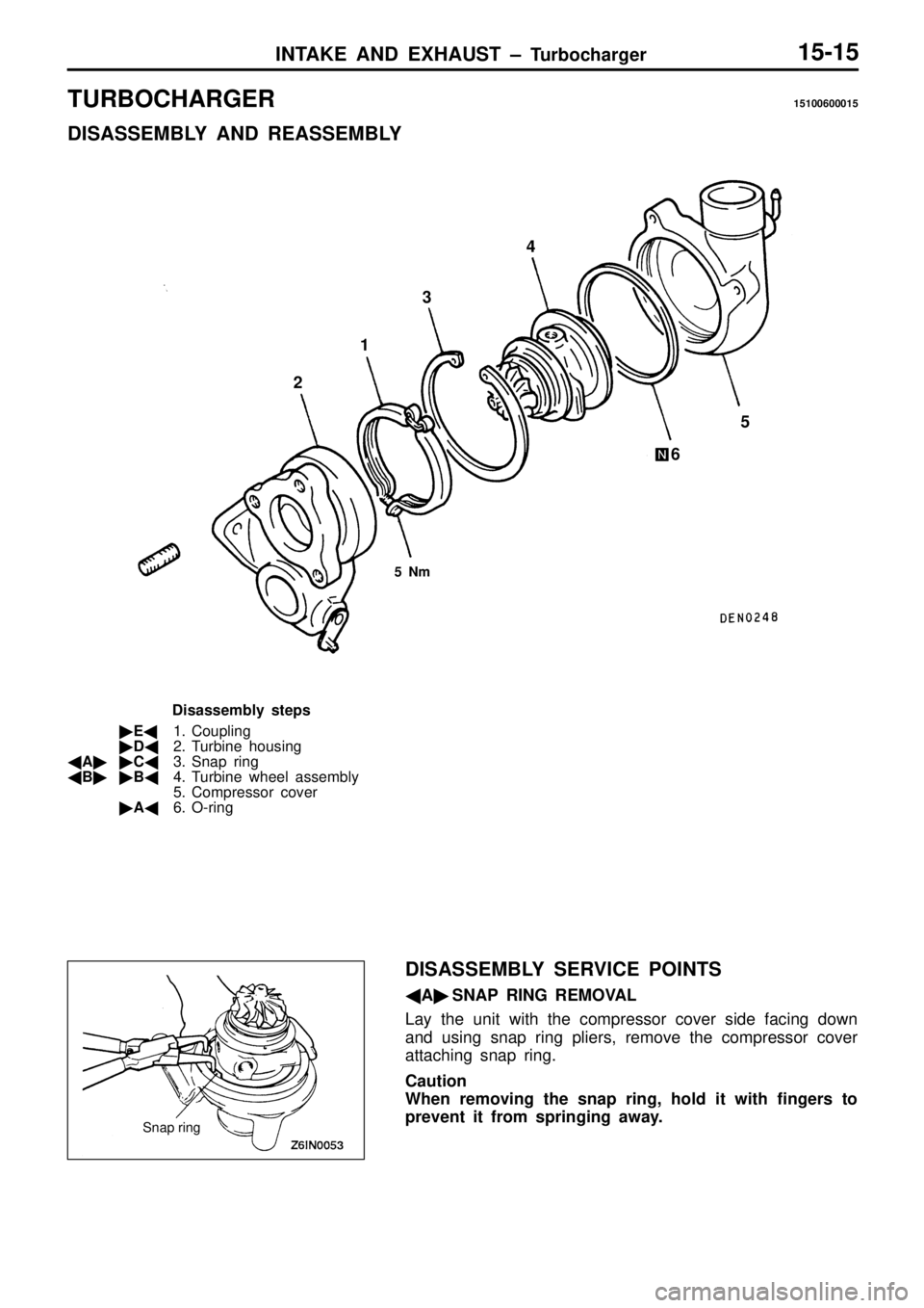 MITSUBISHI TRITON 1997  Workshop Manual T
U RBO CHARG ER 15100600015
D IS A SSEM BLY  A ND  R EA SSEM BLY   