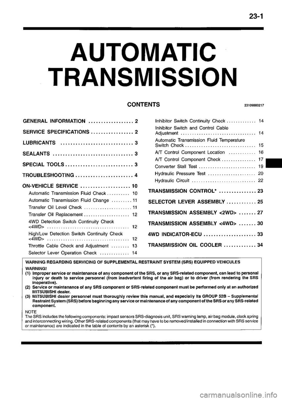 MITSUBISHI TRITON 1997  Workshop Manual 