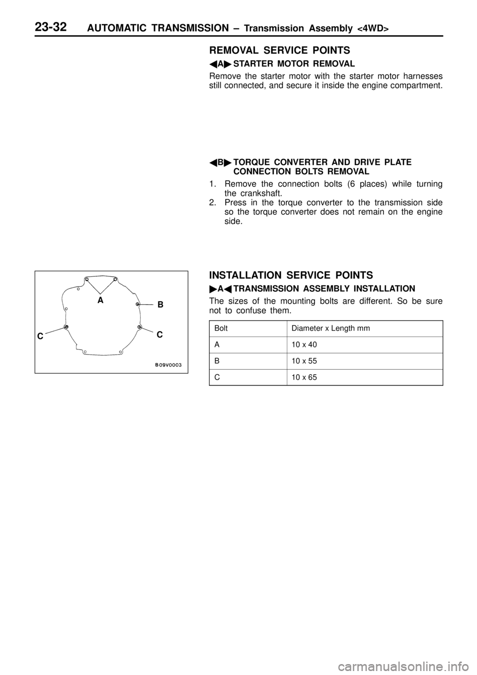 MITSUBISHI TRITON 1997  Workshop Manual D
ia m ete r x  L ength  m m A 1
0 x  4 0 B 1
0 x  5 5 C 1
0 x  6 5  