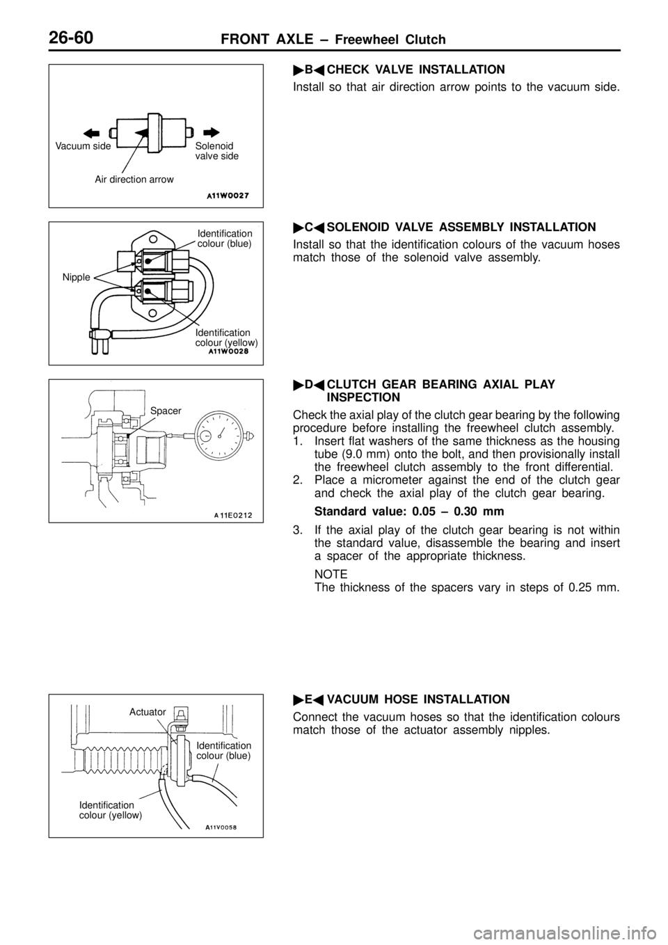 MITSUBISHI TRITON 1997  Workshop Manual A
ir  d ir e ctio n a rro w S
ole noid
v a lv e  s id e N
ip ple I
d entif ic a tio n
c o lo ur ( b lu e)
I d entif ic a tio n
c o lo ur ( y e llo w ) S
pace r I
d entif ic a tio n
c o lo ur ( y e llo