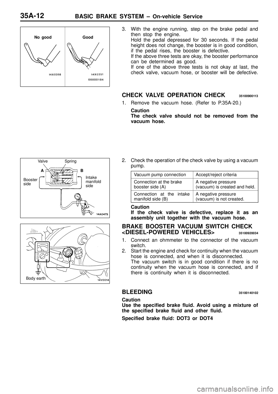 MITSUBISHI TRITON 1997  Workshop Manual A
cce pt/r e je ct  c rit e ria C
onnectio n a t  th e b ra ke
b ooste r s id e ( A ) A
 n egativ e  p re ssu re
( v a cu um ) is  c re ate d a nd h eld . C
onnectio n  a t  th e  in ta ke
m anif o ld