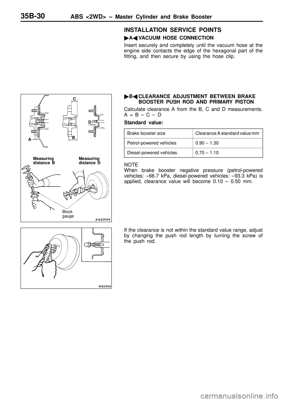 MITSUBISHI TRITON 1997  Workshop Manual C
le ara nce A  s ta ndard  v a lu e m m P
etr o l- p ow ere d v e hic le s 0
.9 0 ±  1 .3 0 D
ie se l- p ow ere d v e hic le s 0
.7 0 ±  1 .1 0   