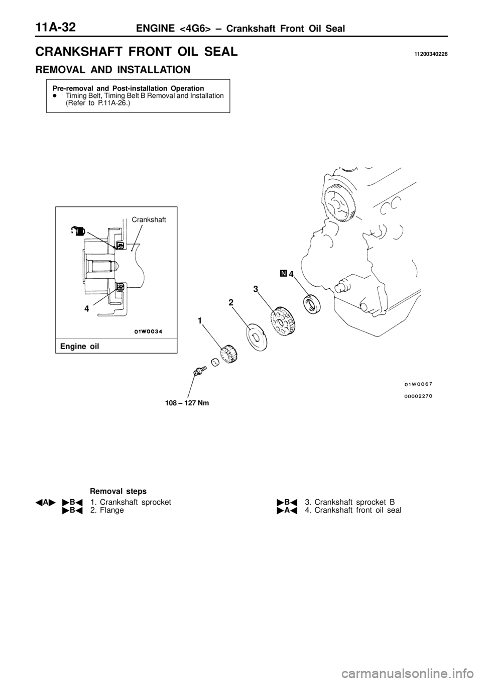 MITSUBISHI TRITON 1997 Manual PDF C
RANKSH AFT  F R O NT  O IL  S EA L 11 200340226
R EM OVA L  A ND  IN STA LLA TIO N  