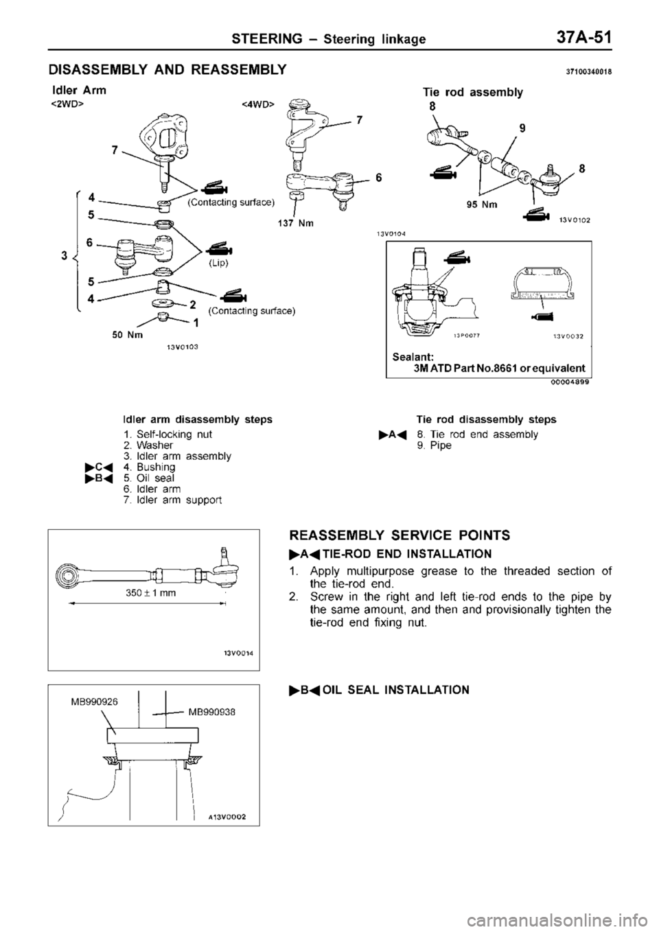MITSUBISHI TRITON 1997  Workshop Manual (
C onta ctin g s u rfa ce ) <
2W D> <
4W D> 9
5  N m
7
7I
d le r  A rm
Id le r  a rm  d is assem bly  s te p s
1 . S elf - lo ckin g  n ut
2 . W ash er
3 . Id le r a rm  a sse m bly
 C 4. B ush in 