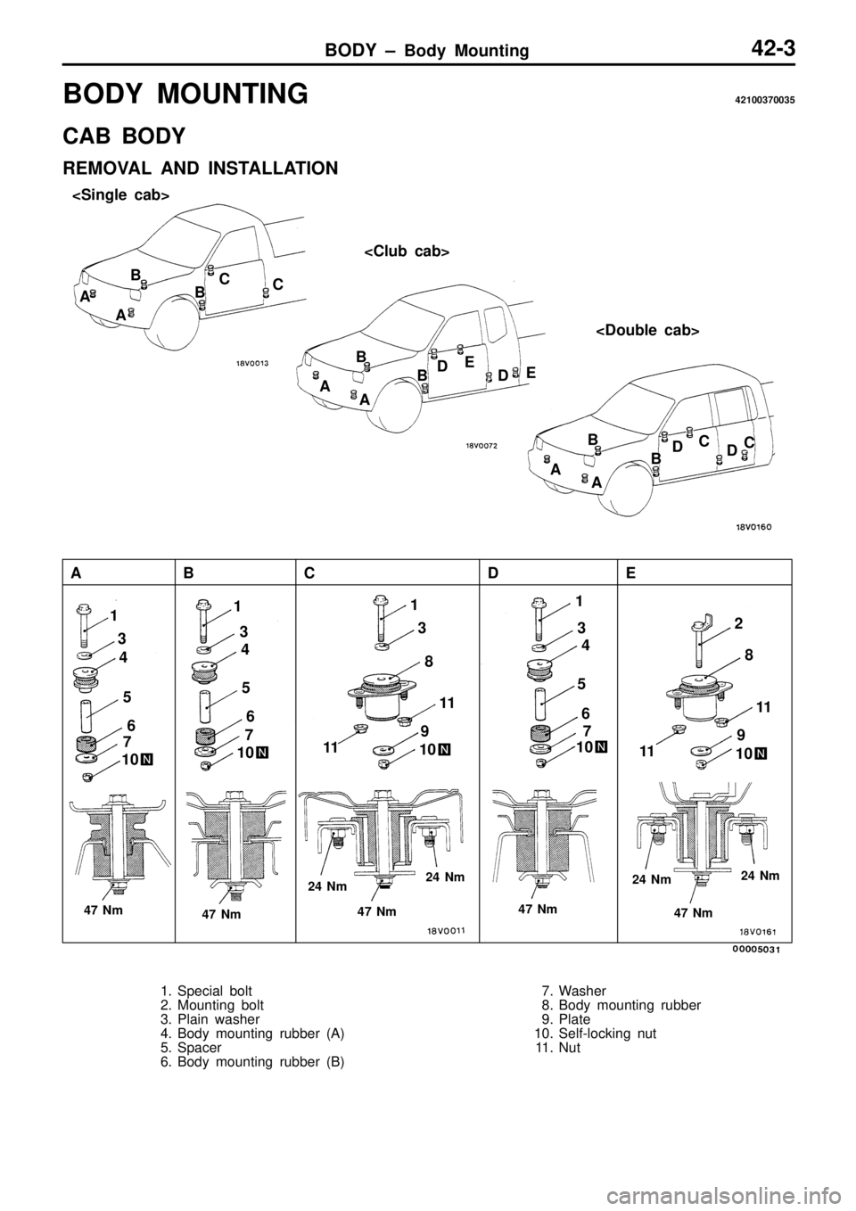 MITSUBISHI TRITON 1997  Workshop Manual <
C lu b  c ab > <
D ouble  c ab > 1
2
3
4
5 6
7 8
9
1 0 1
1
A
B C DE 2
4  N m 4
7  N m 4
7  N m 4
7  N m 4
7  N m 2
4  N m 2
4  N m 2
4  N m 1
3 4
5 67
1 0 1
3
1 0
1
1 91
1 1
0
1
1 A
B
C
DE
A
B
C
DE
