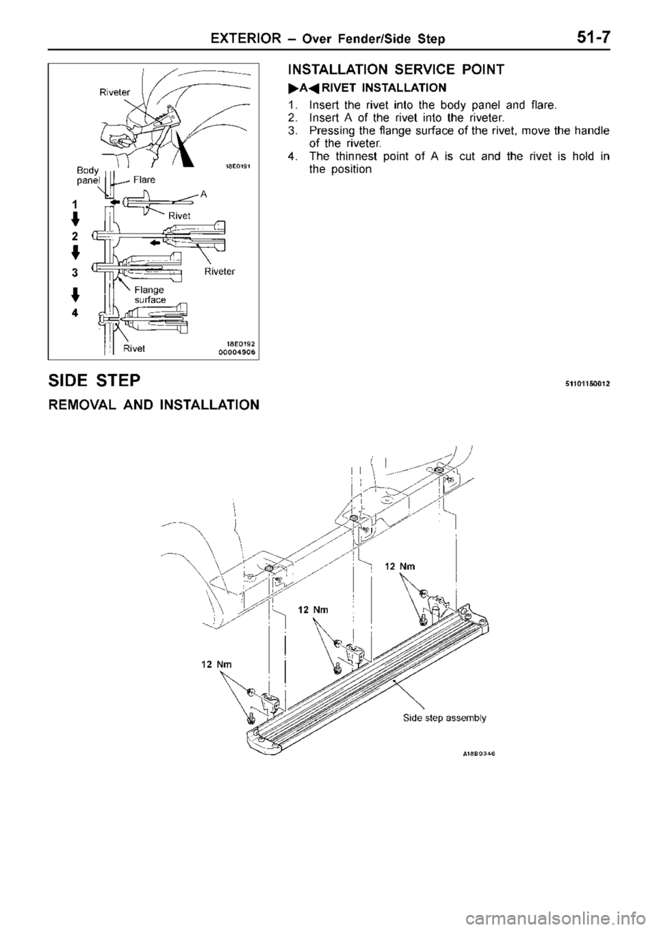 MITSUBISHI TRITON 1997 Workshop Manual 1
2 N m 1
2 N m F
la nge
s u rfa ce B
ody
p anel R
iv e te r F
la re A
R
iv e t R
iv e te r R
iv e t
1
2
3
4 MITSUBISHI TRITON 1997 Workshop Manual 1
2 N m 1
2 N m F
la nge
s u rfa ce B
ody
p anel R
iv e te r F
la re A
R
iv e t R
iv e te r R
iv e t
1
2
3
4