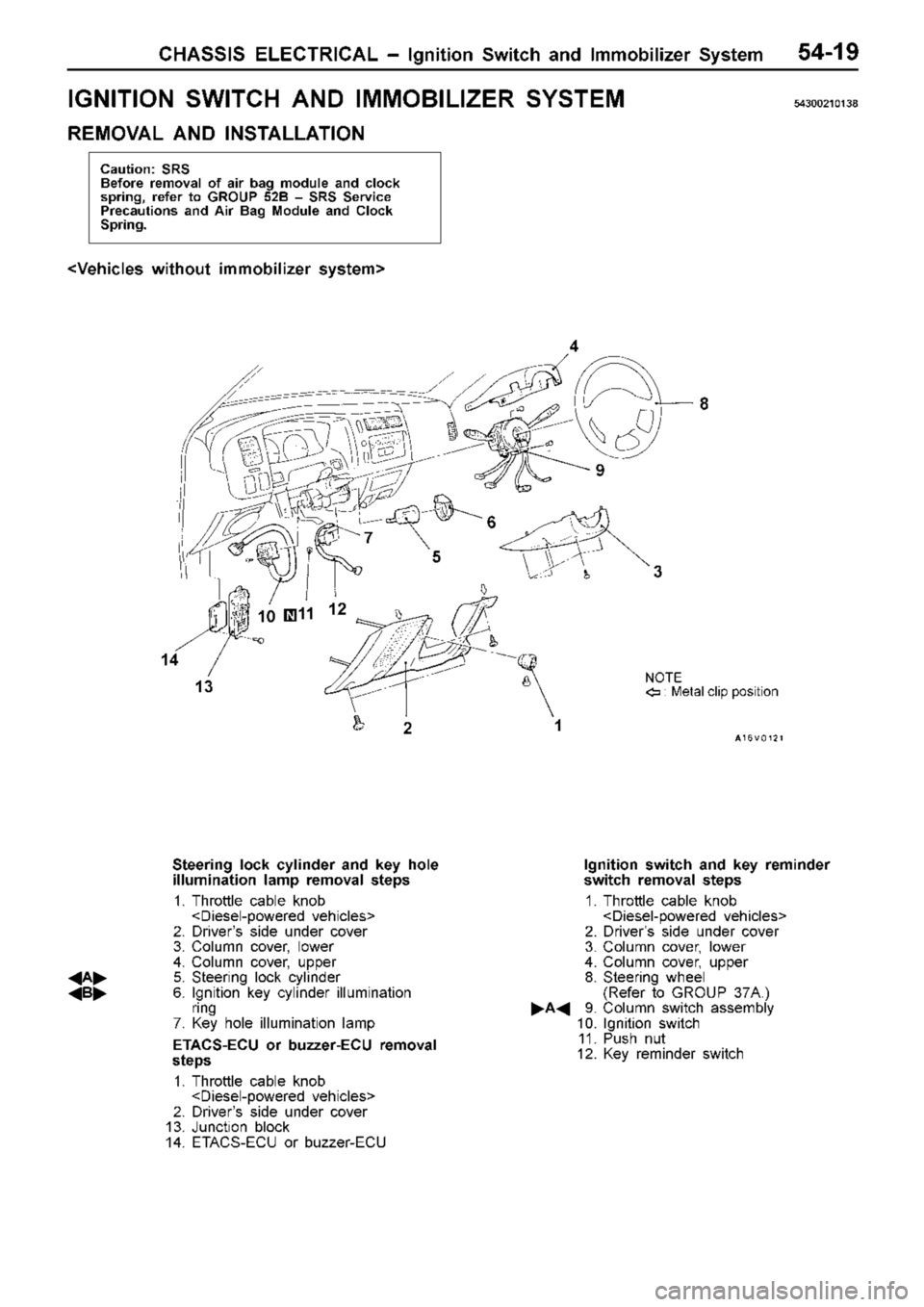 MITSUBISHI TRITON 1997 Workshop Manual I
G NIT IO N S W IT C H A ND IM MOBIL IZ E R S YSTE M 54300210138
R EM OVA L A ND IN STA LLA TIO N MITSUBISHI TRITON 1997 Workshop Manual I
G NIT IO N S W IT C H A ND IM MOBIL IZ E R S YSTE M 54300210138
R EM OVA L A ND IN STA LLA TIO N