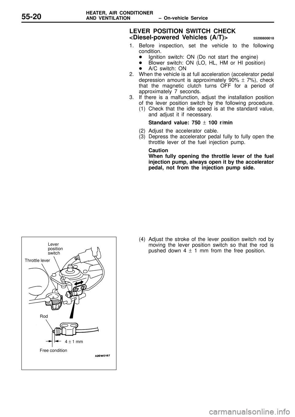 MITSUBISHI TRITON 1997  Workshop Manual T
hro ttle  le ve r R
od F
re e c o ndit io n 4
 +  1  m m  