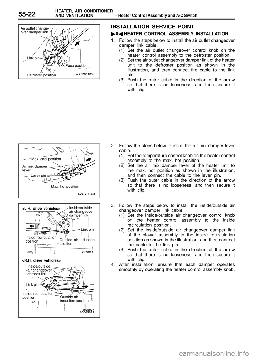 MITSUBISHI TRITON 1997  Workshop Manual L
in k p in D
efr o ste r p osit io n F
ace  p osit io n M
ax.  c o ol  p osit io n A
ir  m ix  d am per
l e ve r L
eve r p in M
ax.  h ot  p osit io n I
n sid e r e cir c u la tio n
p osit io n L
in 