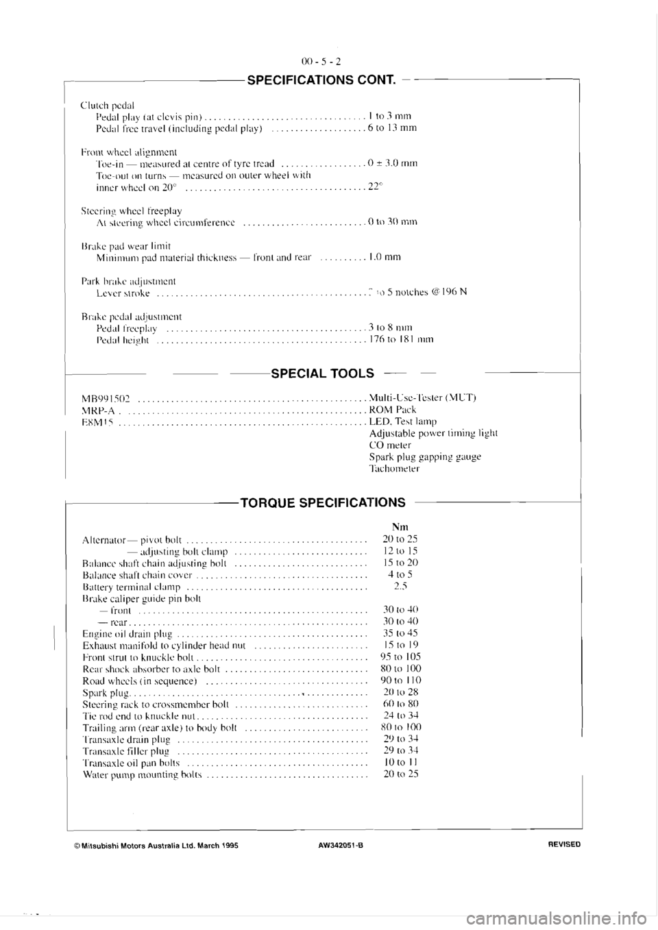 MITSUBISHI VERADA 1995 Owners Manual MITSUBISHI VERADA 1995 Owners Manual
