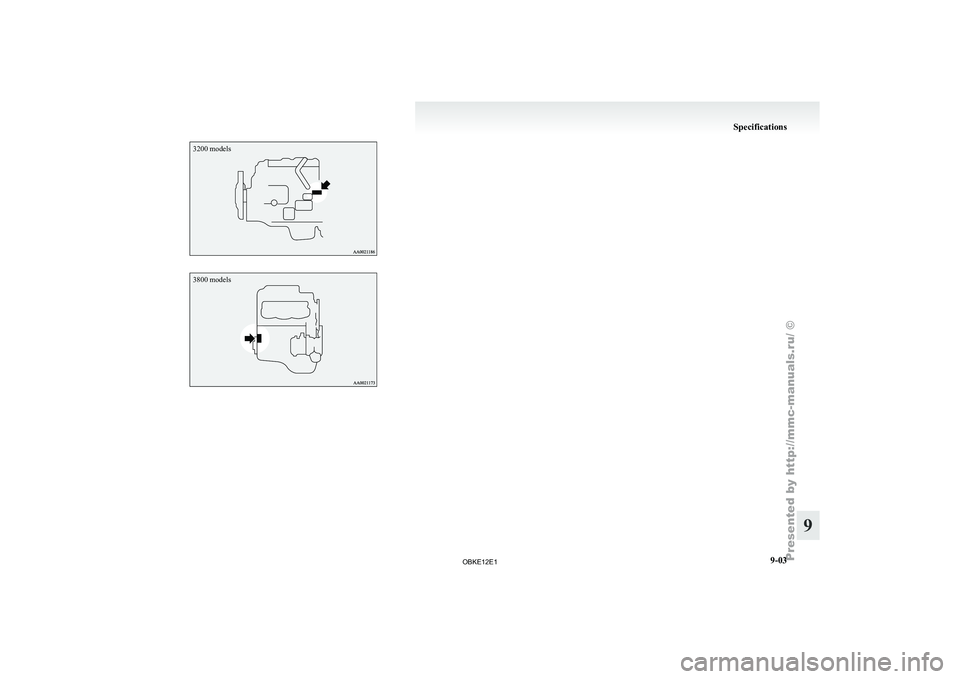 MITSUBISHI PAJERO IV 2011  Owners Manual 3200 models
3800 modelsSpecifications
9-03 9

OBKE12E1   