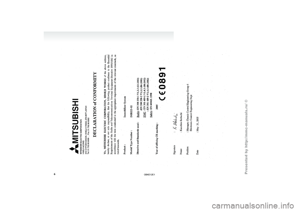 MITSUBISHI PAJERO IV 2011 Owners Manual 6
OBKE12E1 MITSUBISHI PAJERO IV 2011 Owners Manual 6
OBKE12E1